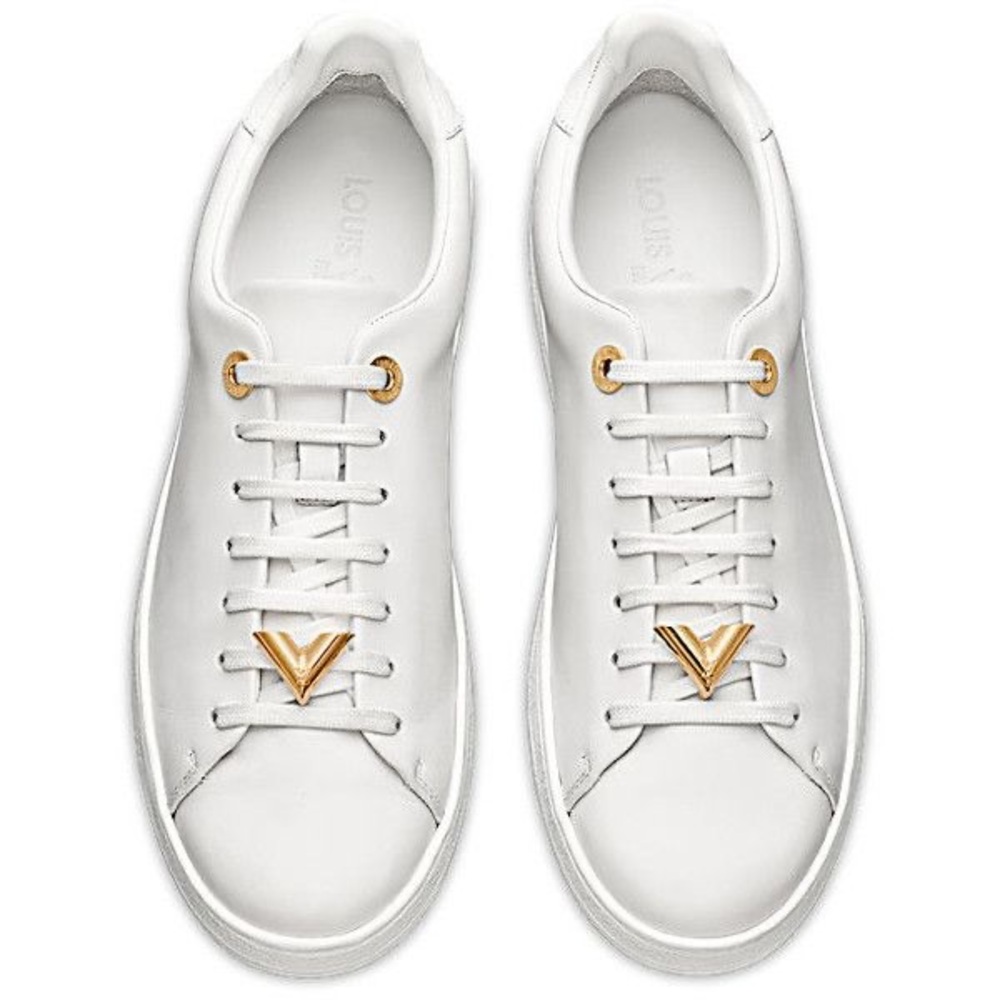 Women’s Louis Vuitton Sneakers Frontrow V Emblem Leather White Size 36
